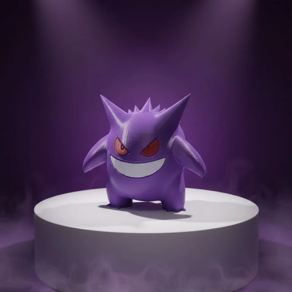 Figura de Gengar roxa vista de frente